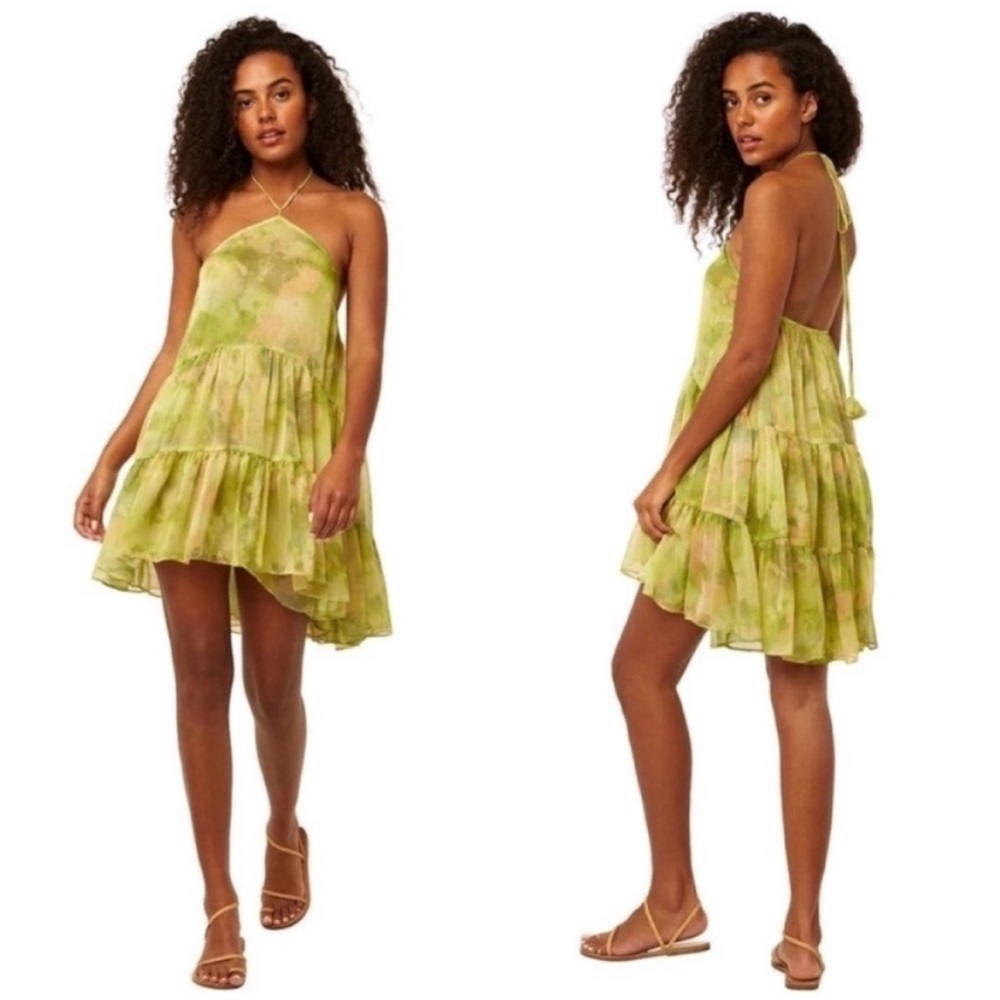 Misa Los Angeles Sastra Tiered Halter Mini Dress